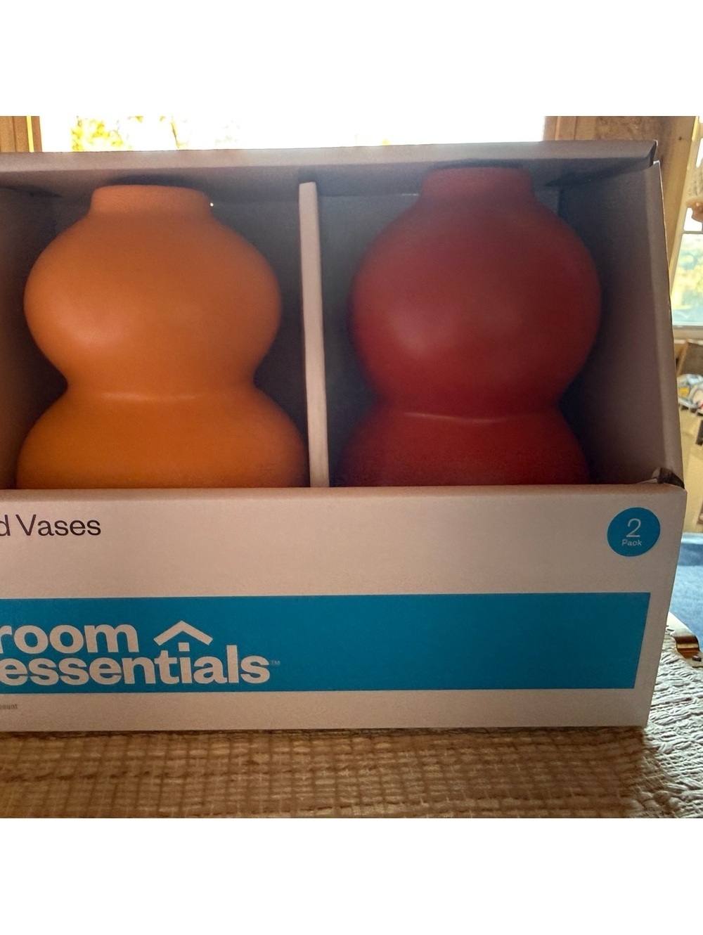 Room Essentials 2-Pack Curvy Ceramic Vases in Orange and Red